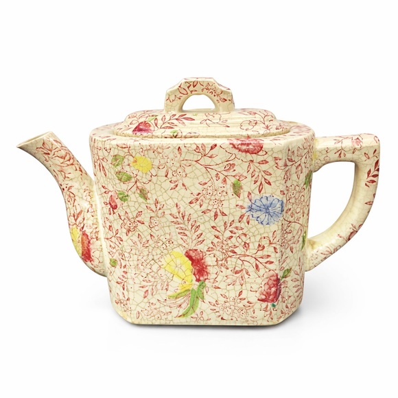 Chintz Japanese Teapot Crackle Glaze Floral Square Shape Made in Japan Vtg 3.5" - Picture 7 of 8